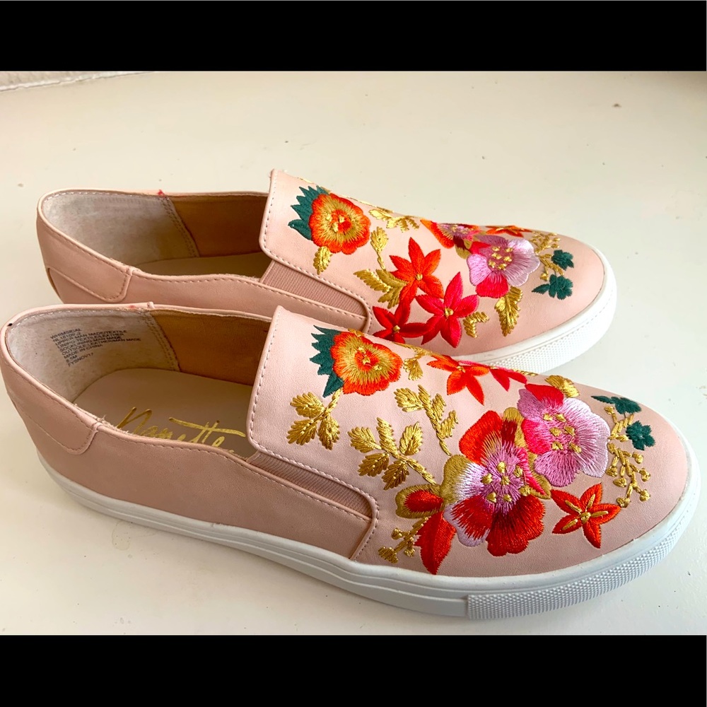 embroidered platform slip ons